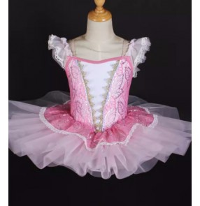 Toddlers Pink lace flowers tutu skirts for kids girls ballerina ballet dance dresses jazz modern birthday party stage performance leotard skirts